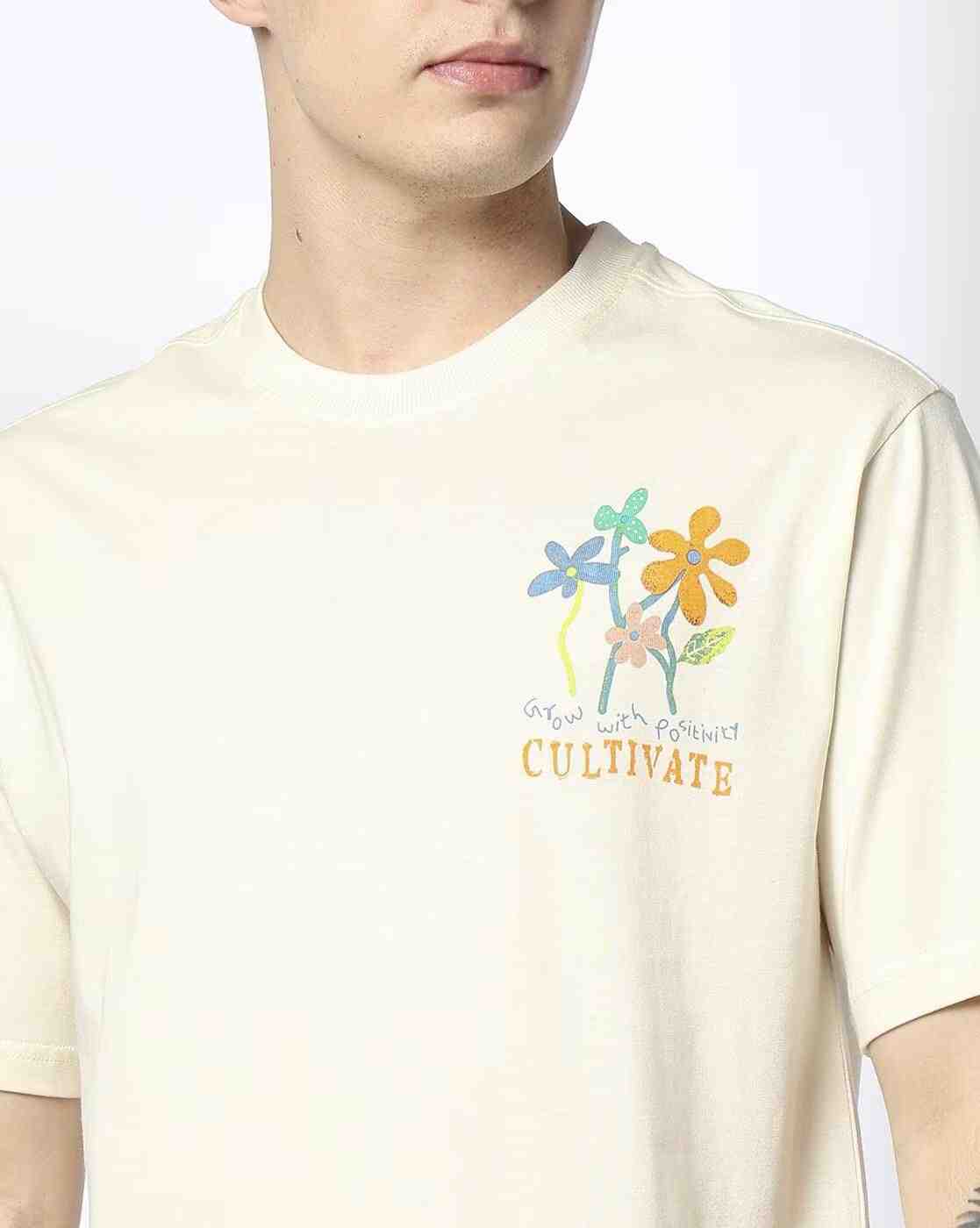 DNMX | Men Floral Print Regular Fit Crew-Neck T-Shirt|5