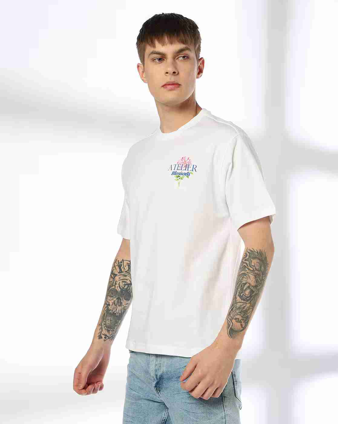 DNMX | Men Graphic Print Relaxed Fit Crew-Neck T-Shirt|1