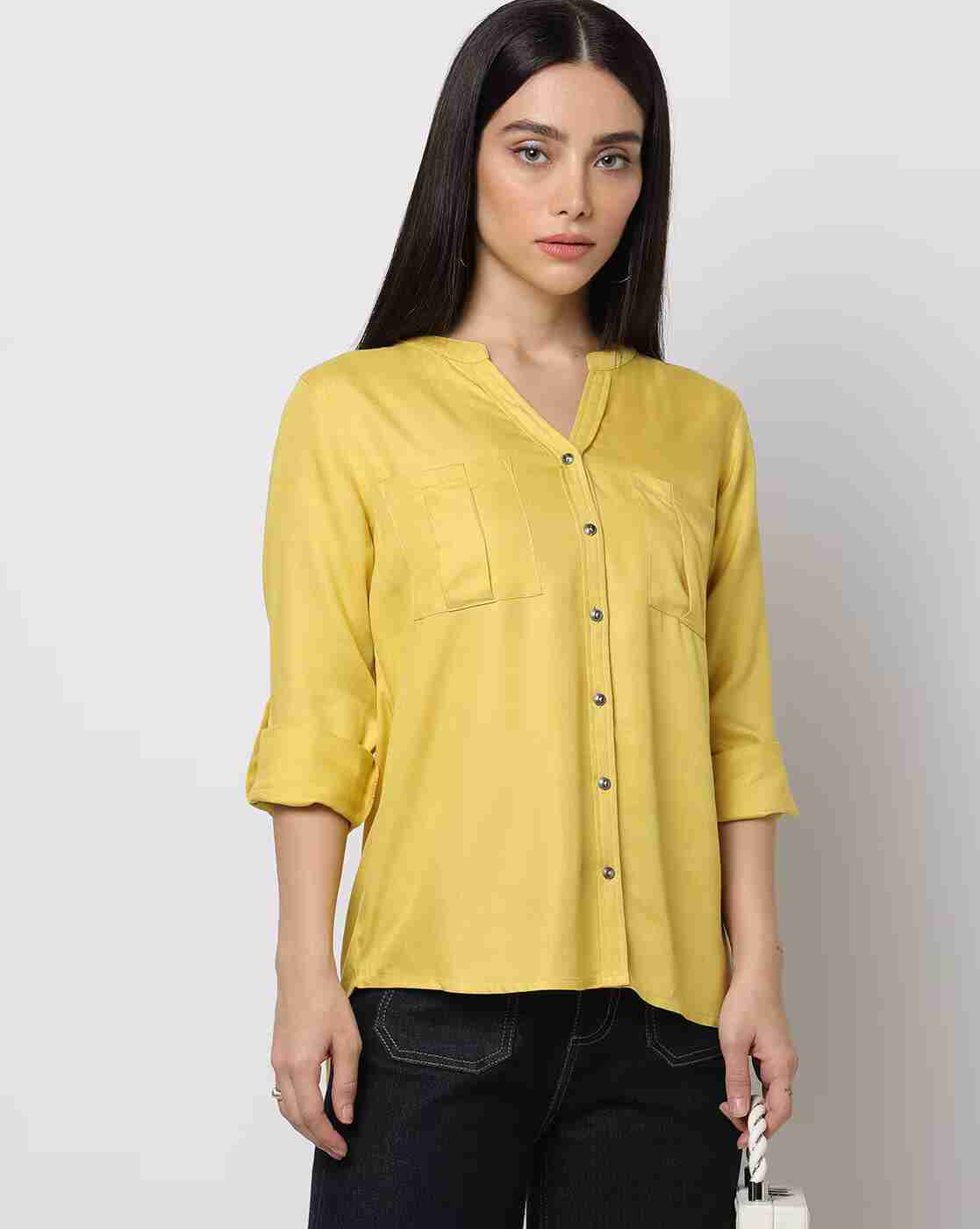Mandarin-Collar Shirt with Patch Pockets