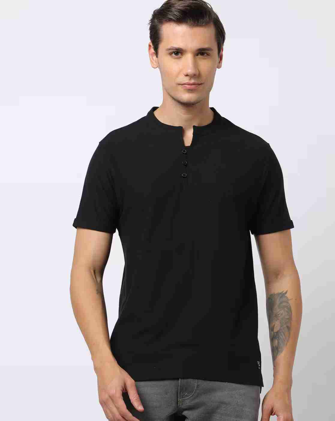 DNMX | Slim Fit Cotton Henley T-Shirt|0