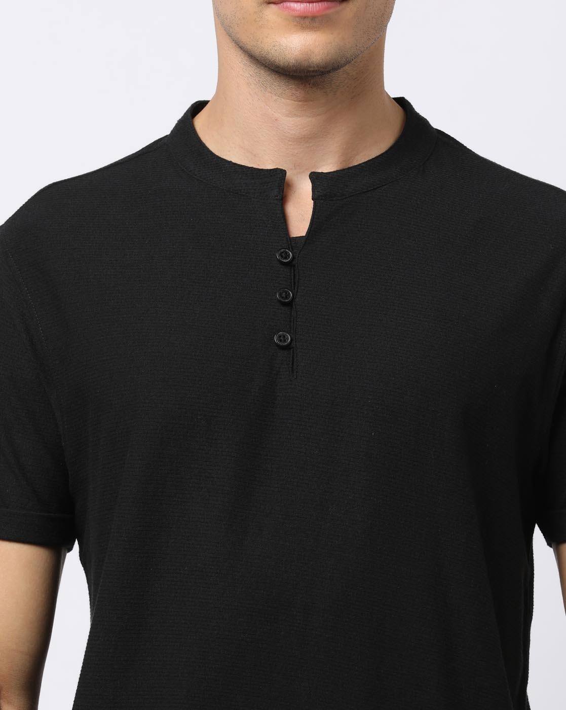 DNMX | Slim Fit Cotton Henley T-Shirt|2