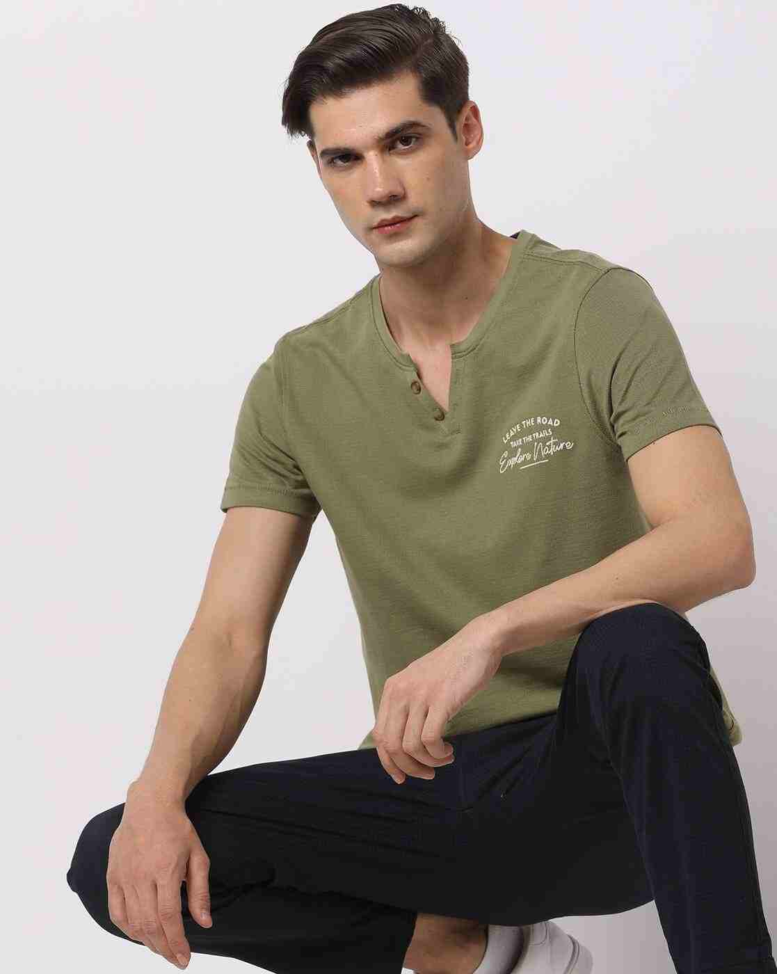 DNMX | Slim Fit Henley T-Shirt|0