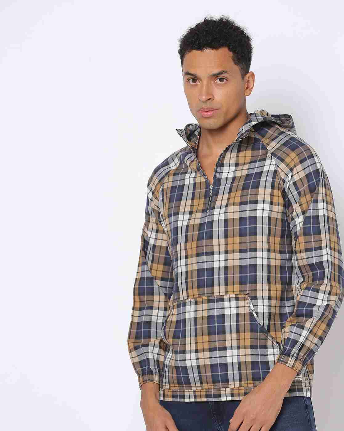 DNMX | Checked Hooded Shirt with Kangaroo Pocket|0