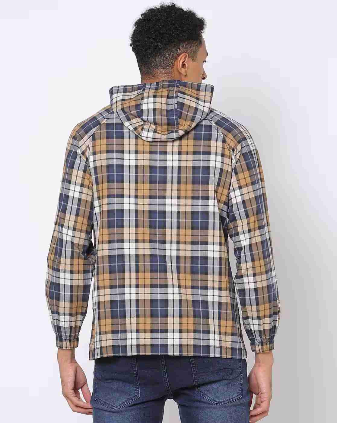 DNMX | Checked Hooded Shirt with Kangaroo Pocket|2