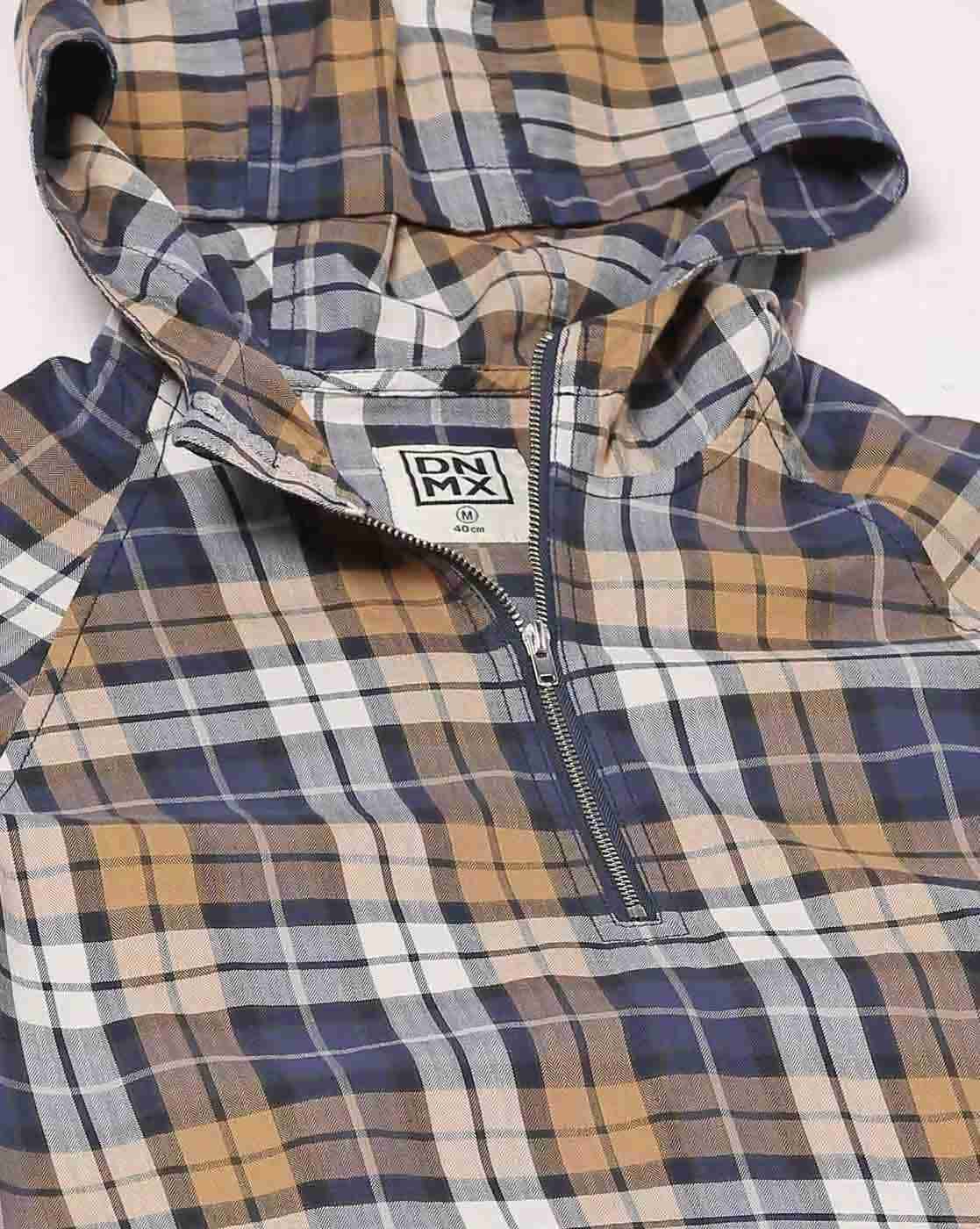 DNMX | Checked Hooded Shirt with Kangaroo Pocket|4