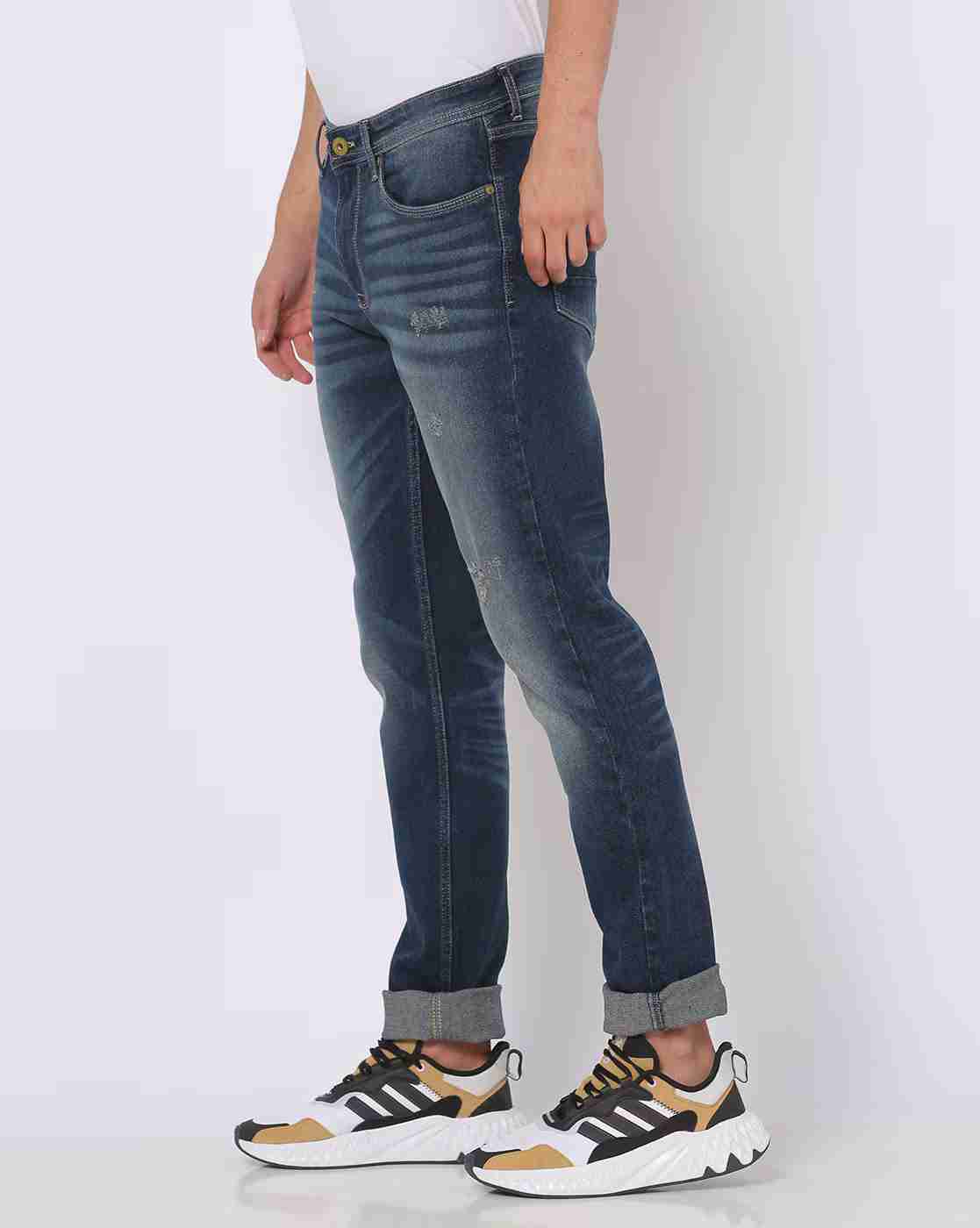 DNMX | Men Mid-Wash Distressed Slim Fit  Jeans|1