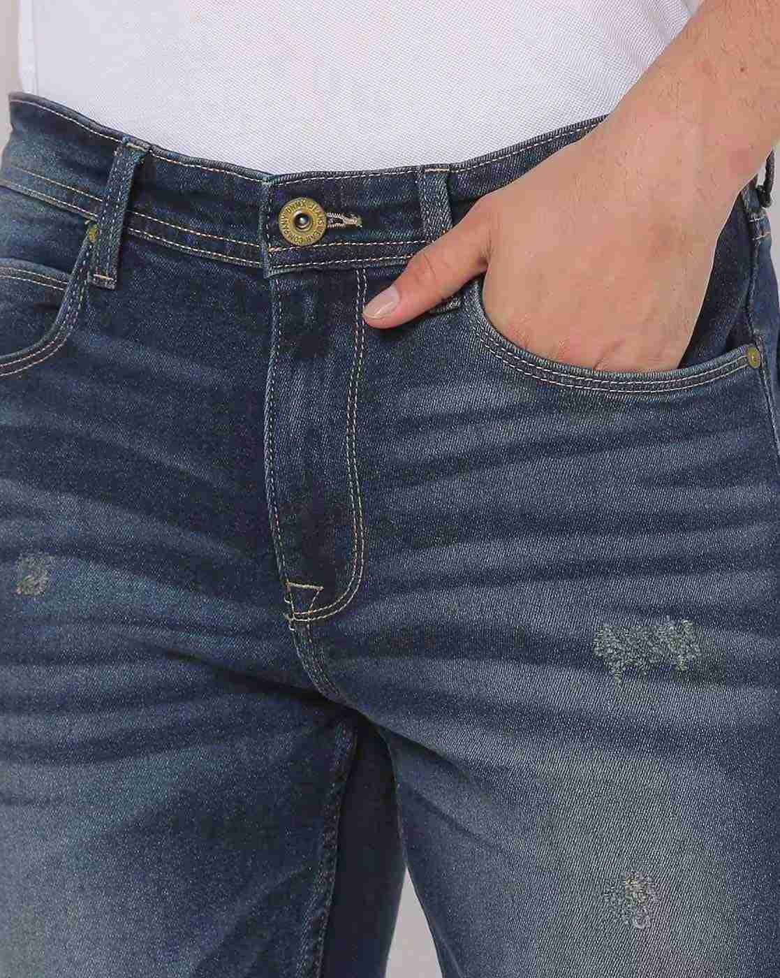 DNMX | Men Mid-Wash Distressed Slim Fit  Jeans|3