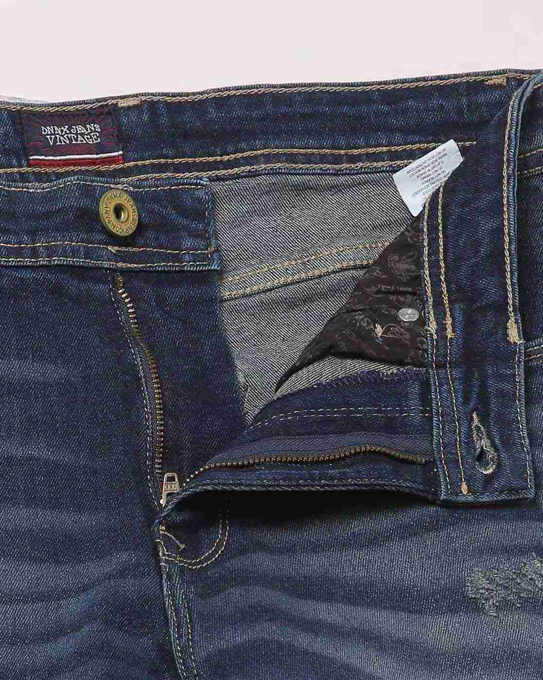 DNMX | Men Mid-Wash Distressed Slim Fit  Jeans|4
