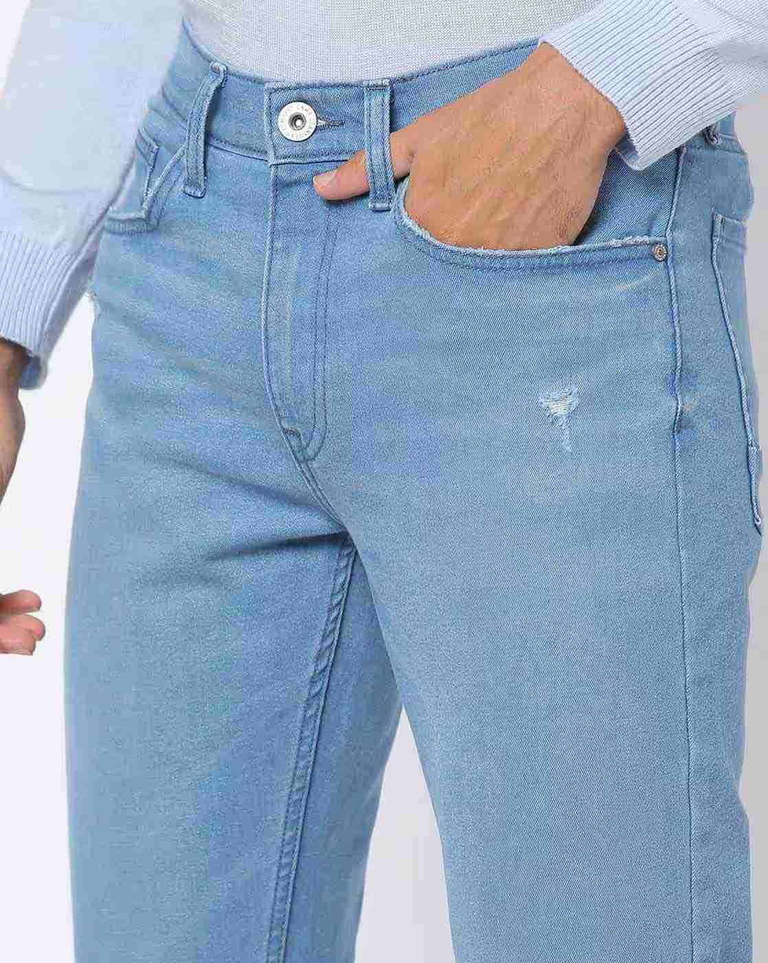 DNMX | Men Lightly Washed Distressed Slim Fit Jeans|3