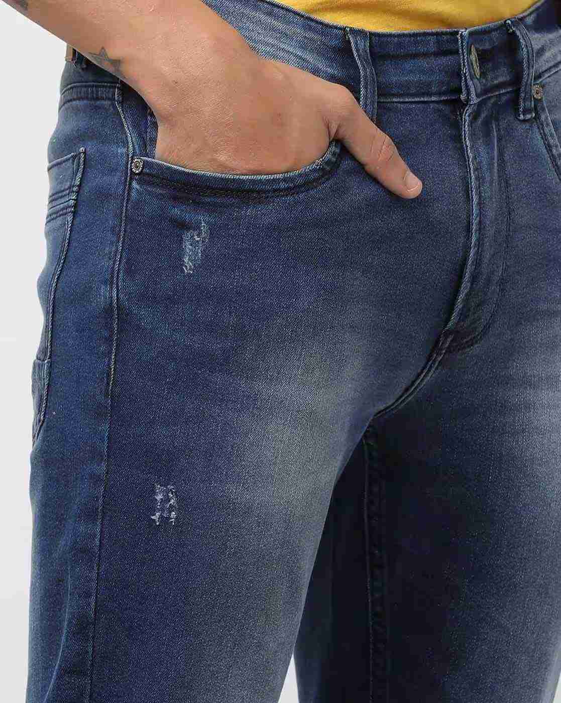 DNMX | Men Mid-Wash Distressed Skinny Fit Jeans|3