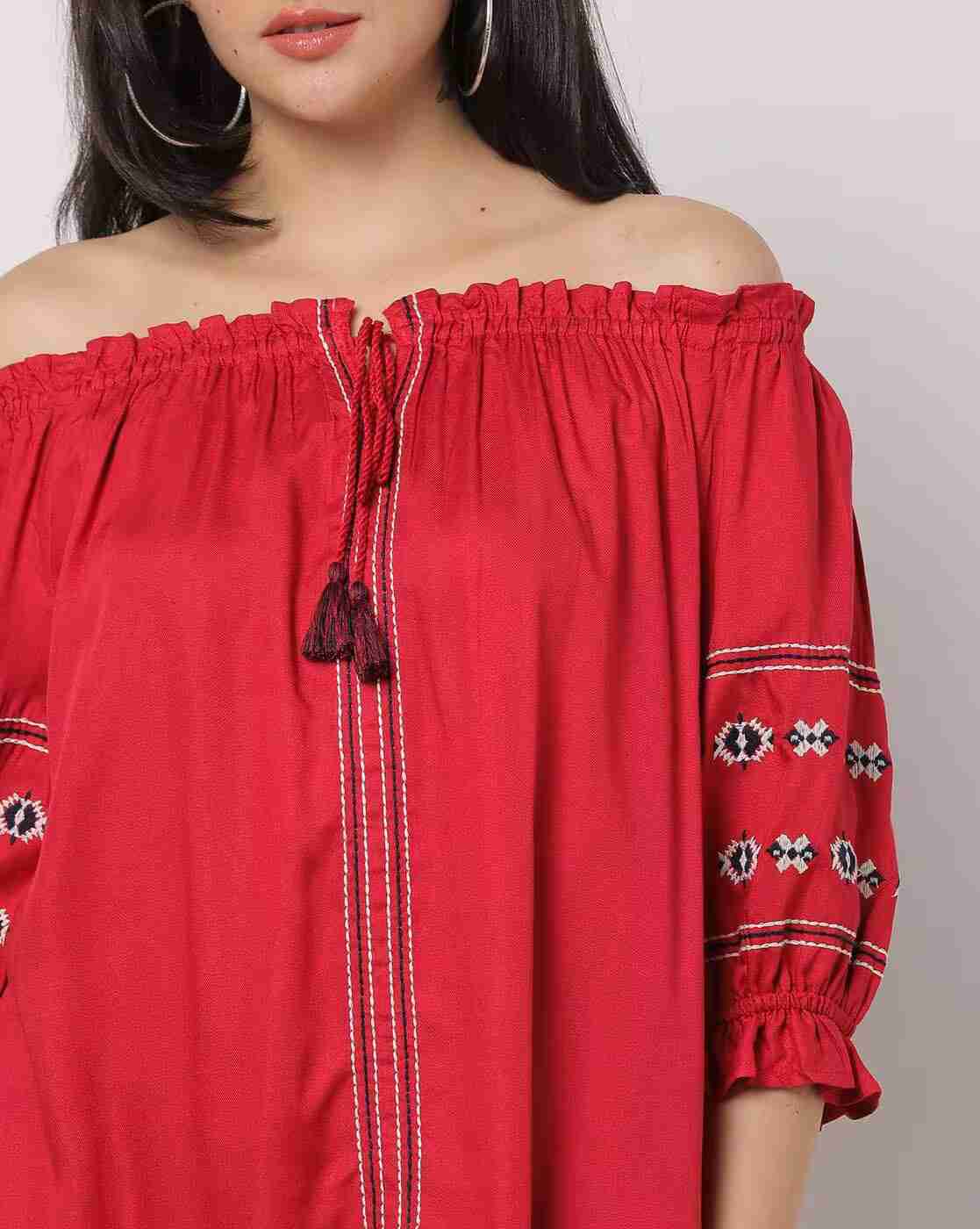 DNMX | Off-Shoulder Bardot Top with Embroidery|3