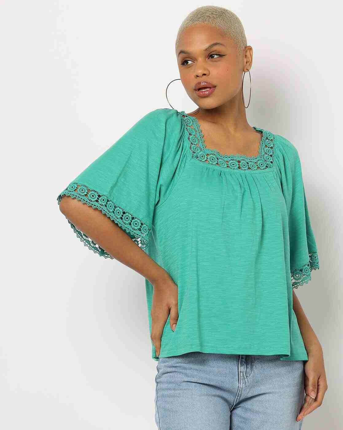 DNMX | Heathered Top with Lace Panels|0