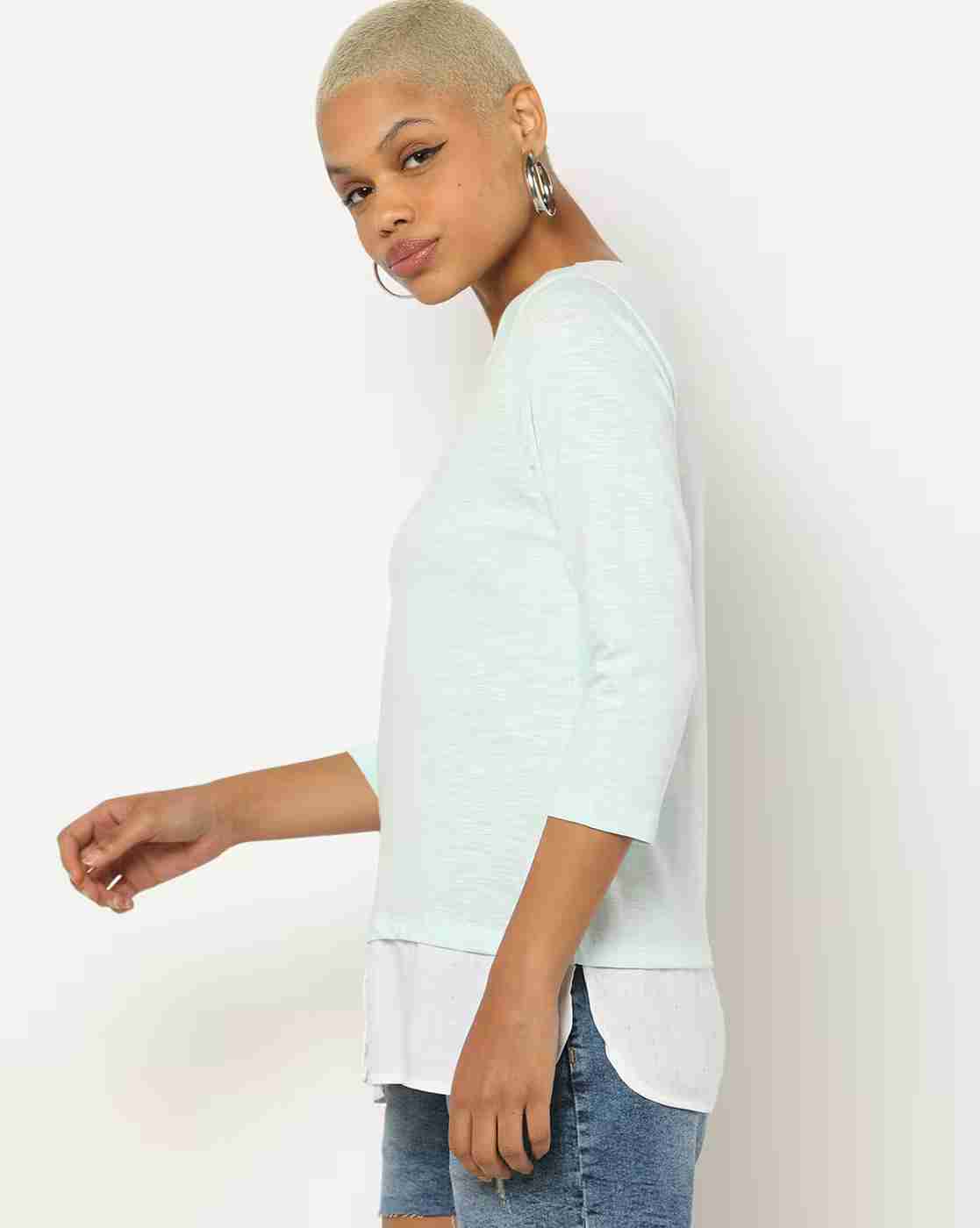 DNMX | Round-Neck Twofer Top with Statement Print|1