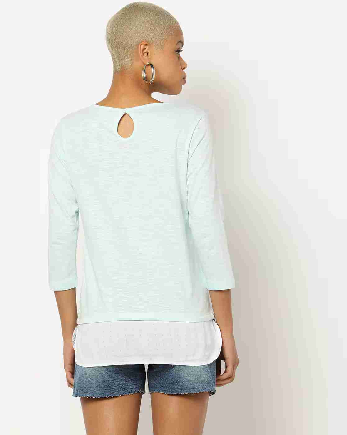 DNMX | Round-Neck Twofer Top with Statement Print|2