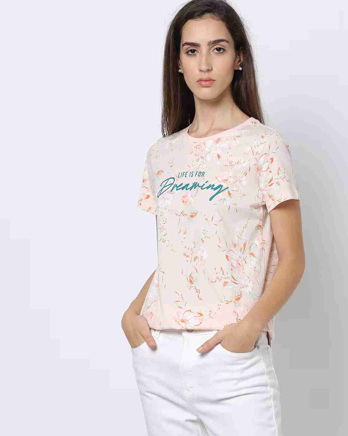 DNMX | Floral Print Slim Fit Crew-Neck T-Shirt|0