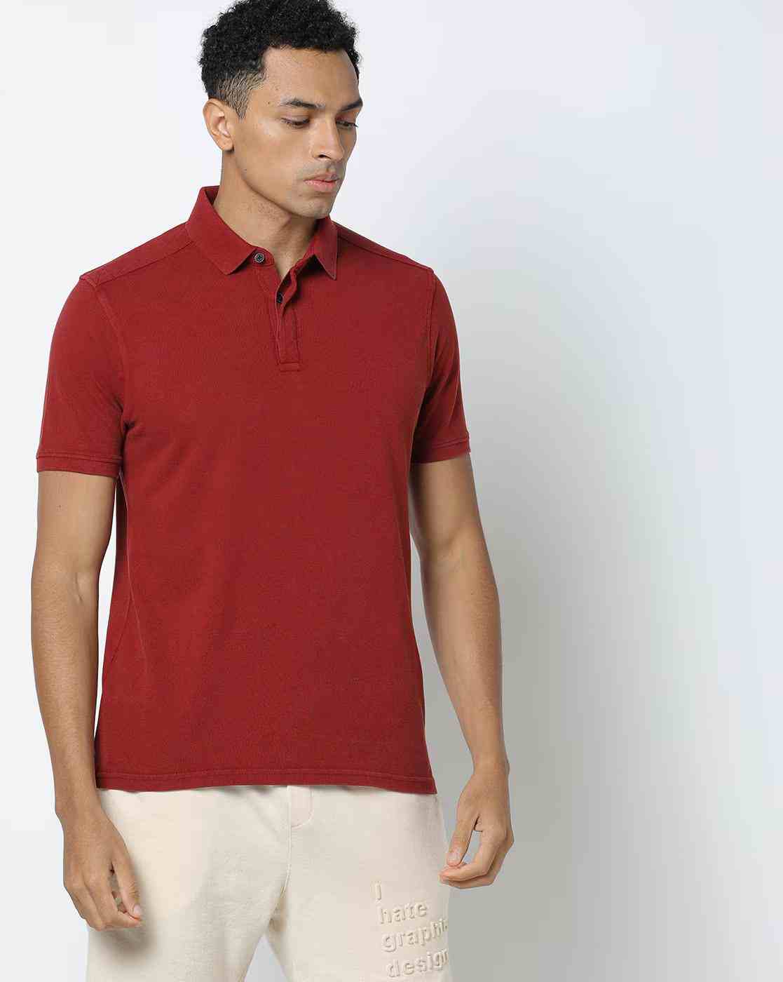 Slim Fit Polo T-Shirt with Spread Collar