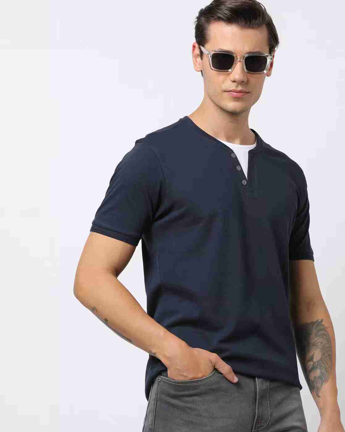 DNMX | Slim Fit Cotton Henley T-Shirt|0