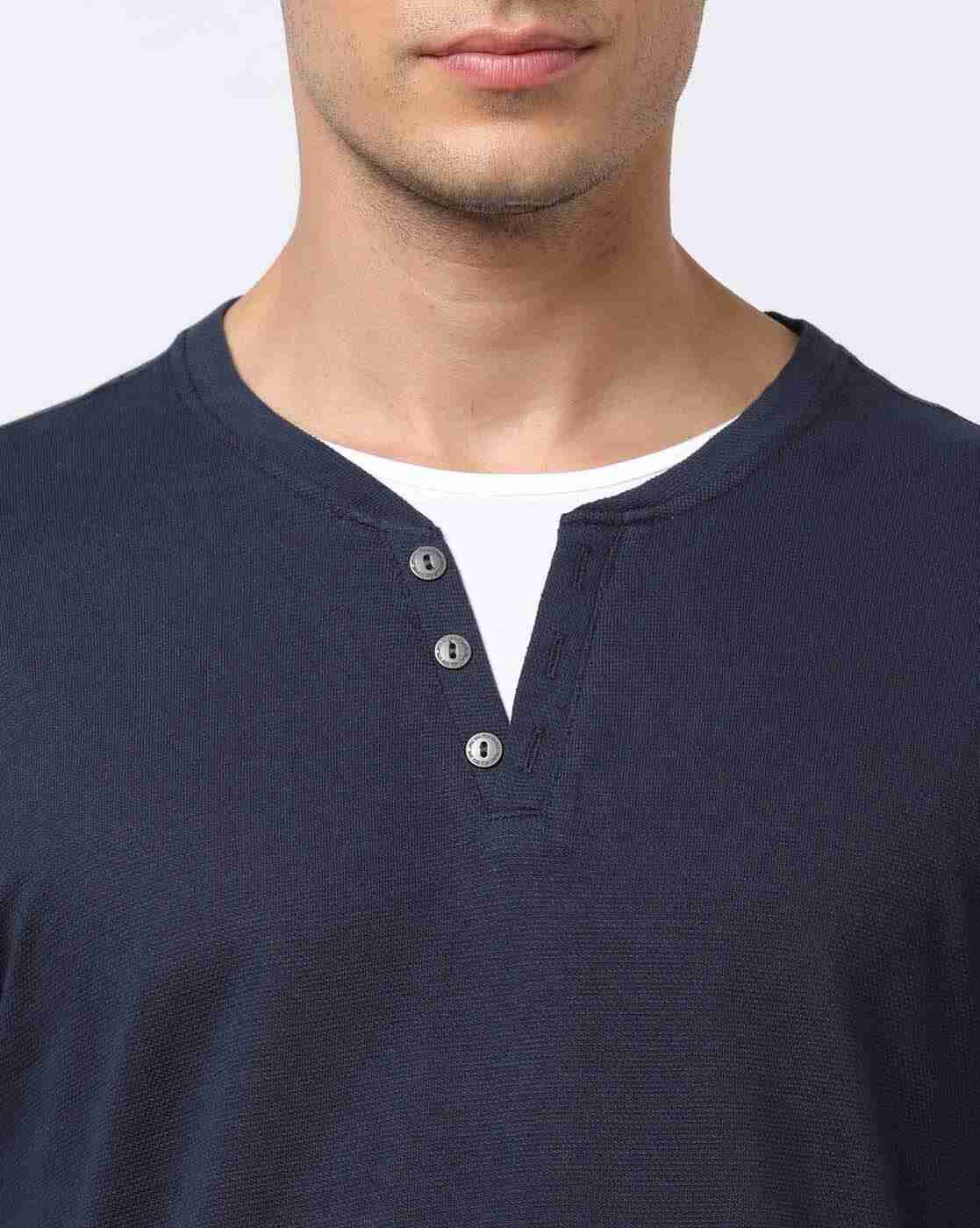 DNMX | Slim Fit Cotton Henley T-Shirt|2
