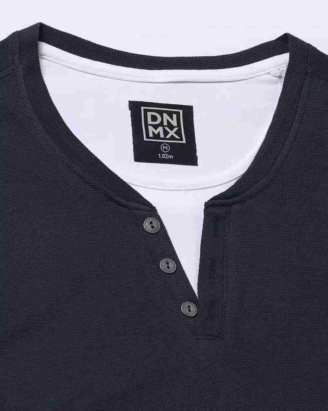 DNMX | Slim Fit Cotton Henley T-Shirt|3