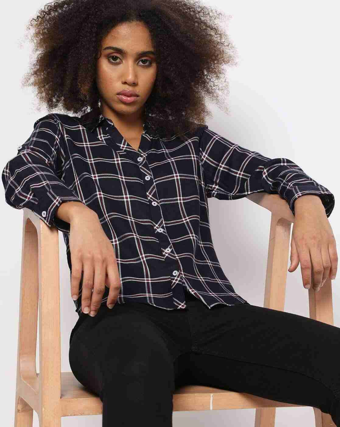 Checked Shirt with Spread Collar