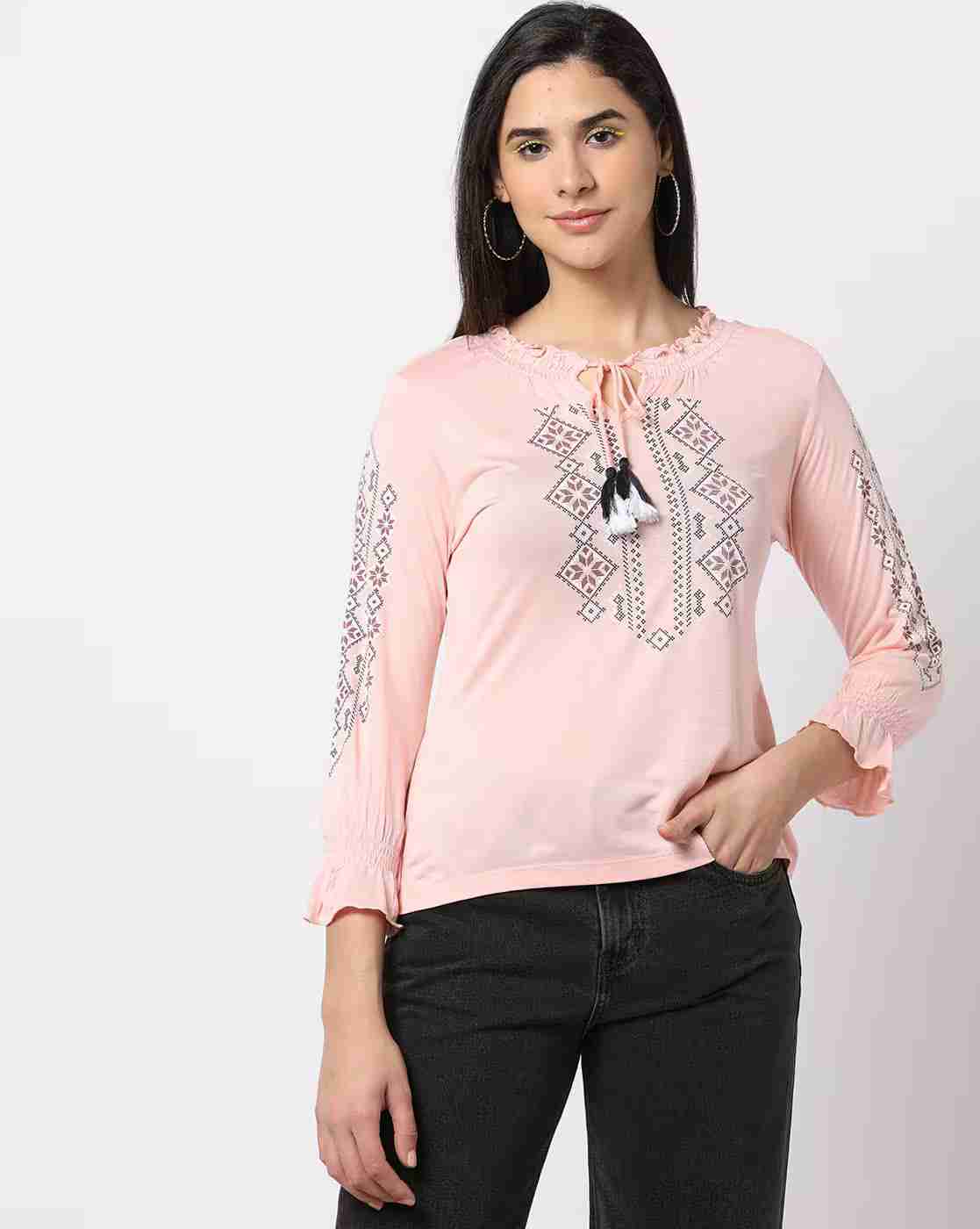 DNMX | Placement Print Top with Smocking|0