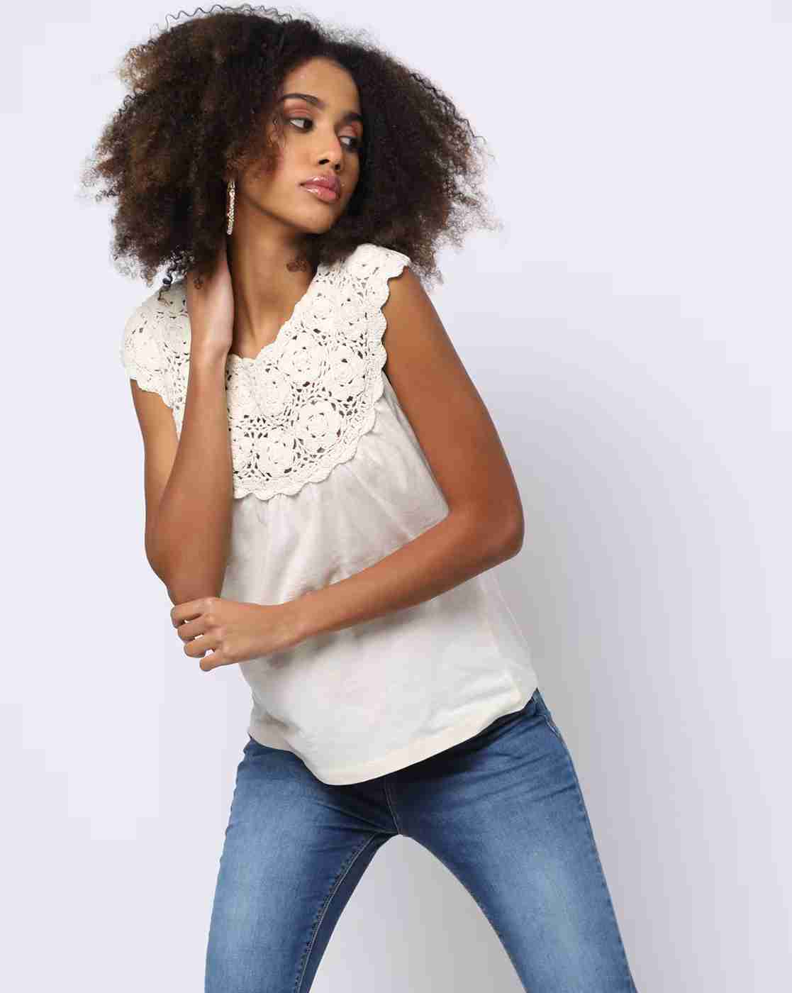 DNMX | Cotton Round-Neck Crochet Top|0