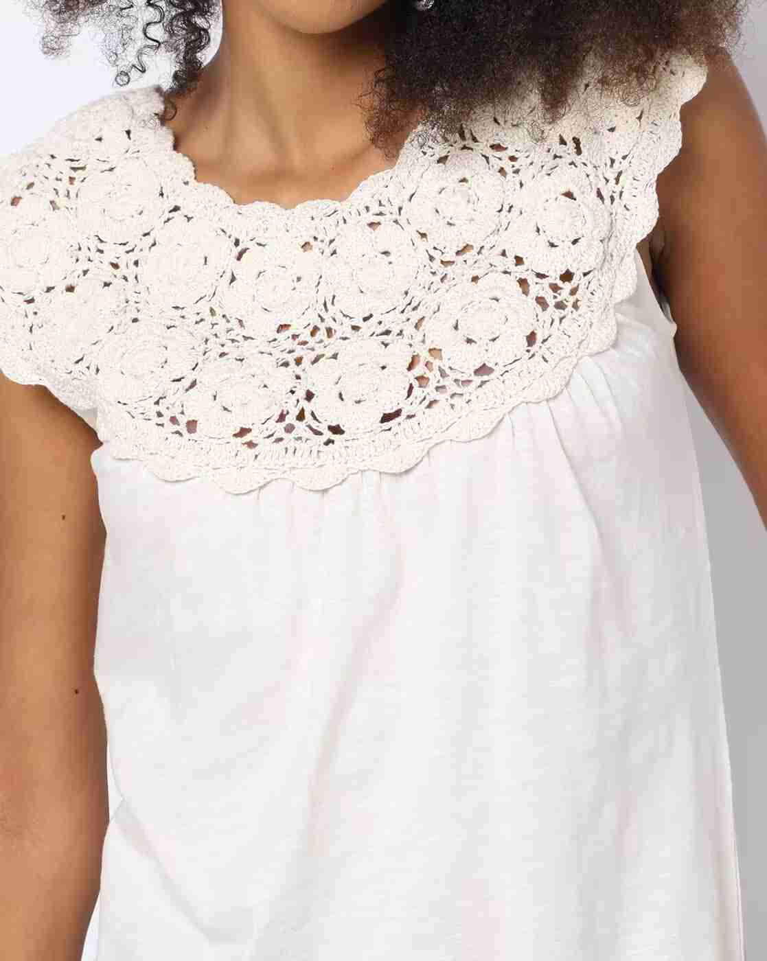 DNMX | Cotton Round-Neck Crochet Top|2