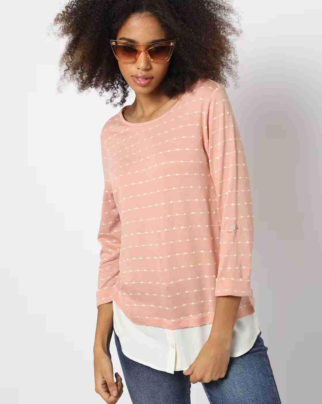 DNMX | Striped Round-Neck Top|0