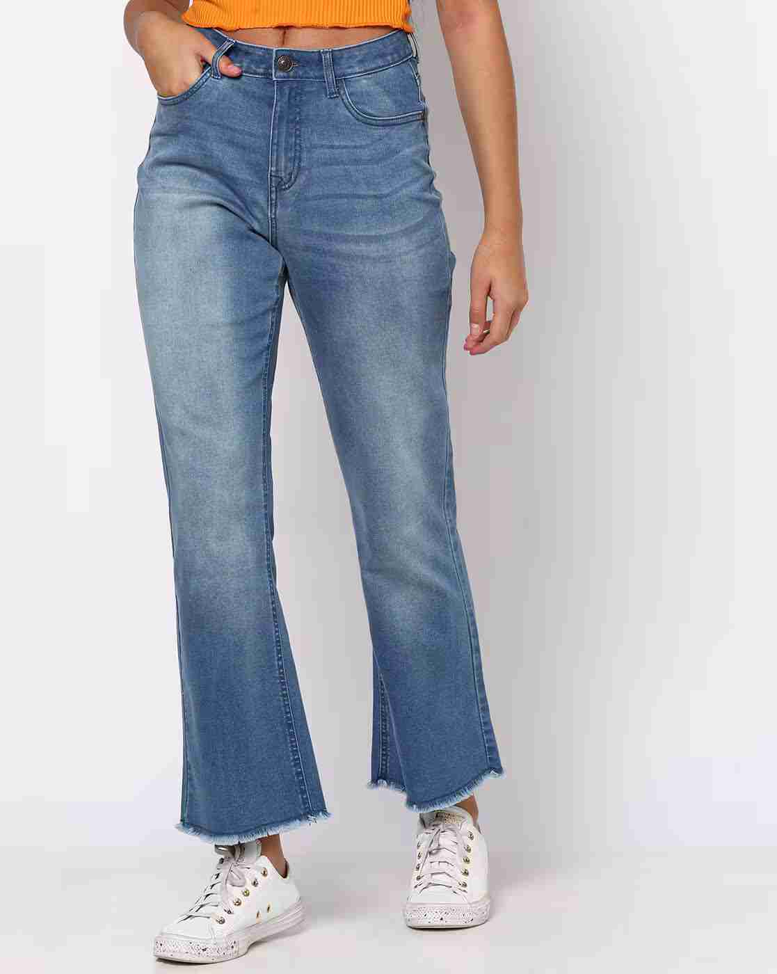 DNMX | Women High-Rise Bootcut Jeans with Frayed Hems|0