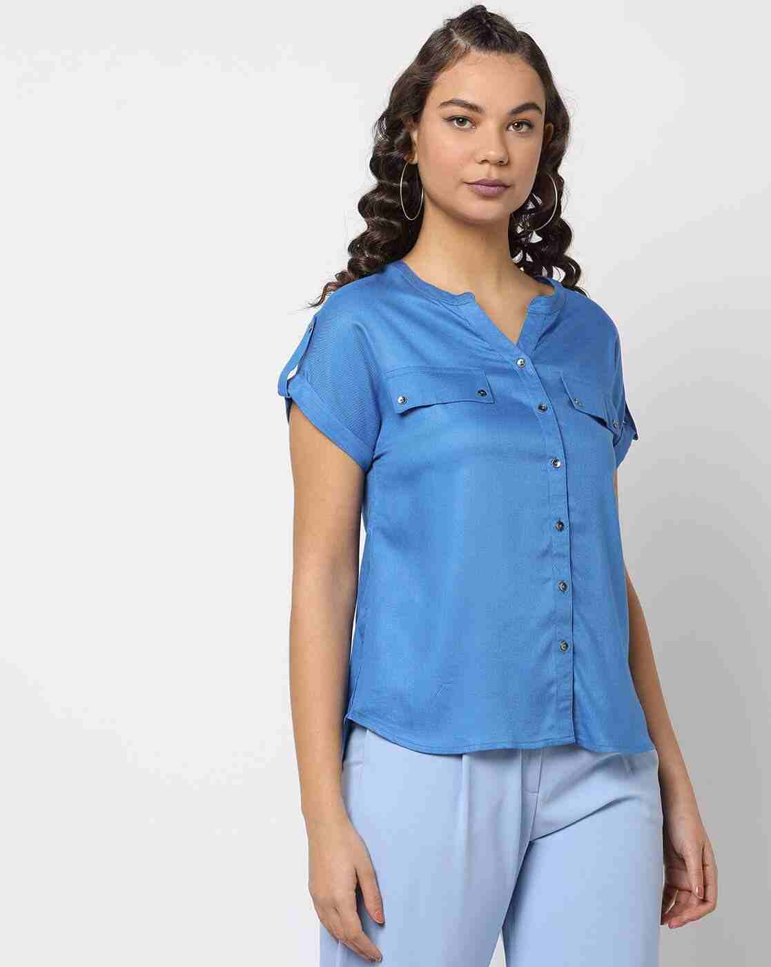 Button-Down Shirt with Mandarin Collar