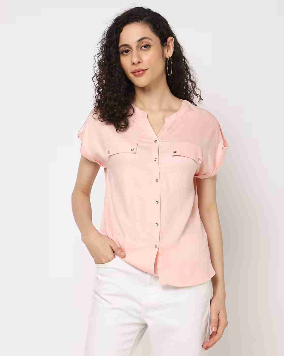DNMX | Button-Down Top with Mandarin Collar|0