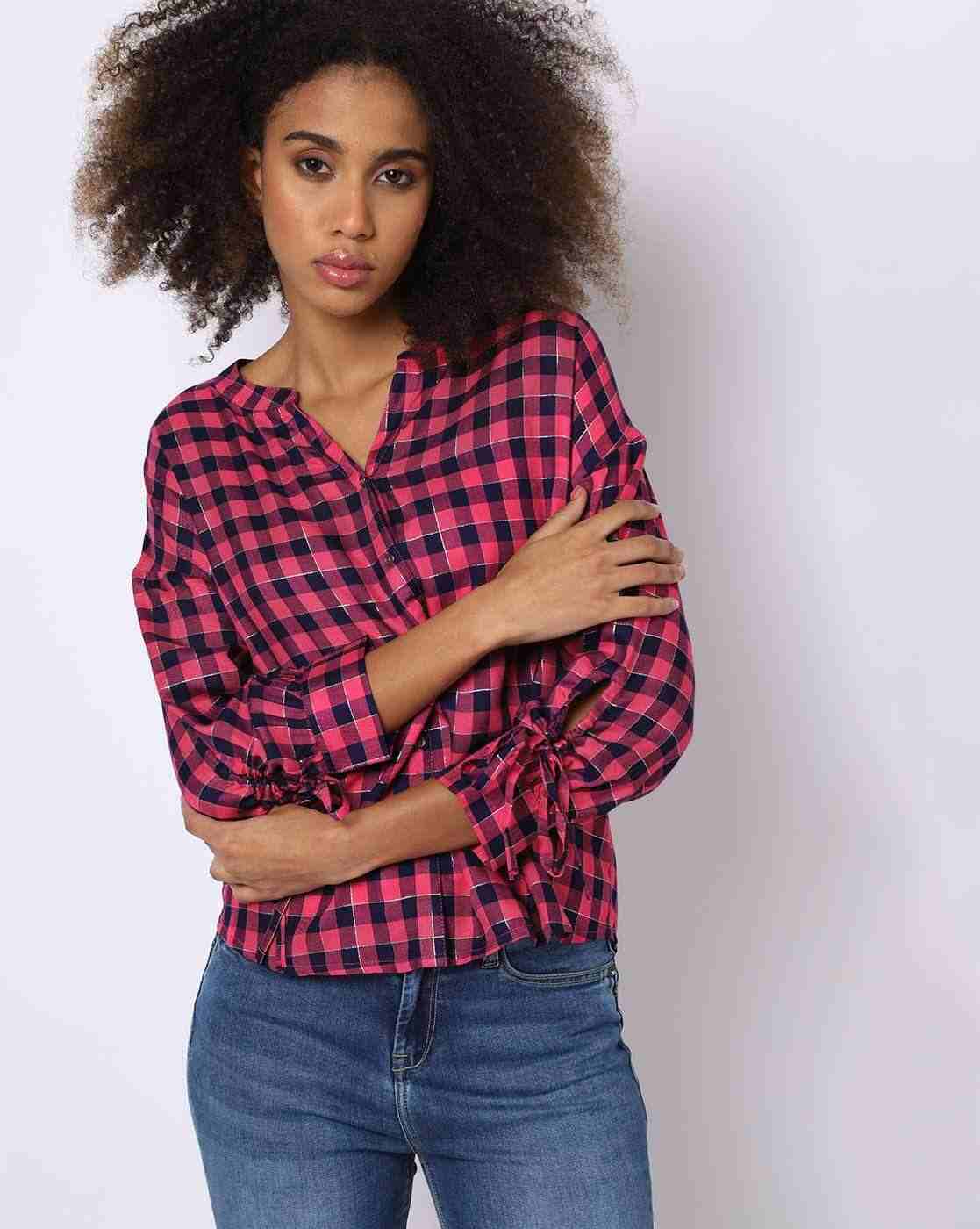 DNMX | Checked Shirt with Sleeve Tie-Up|1