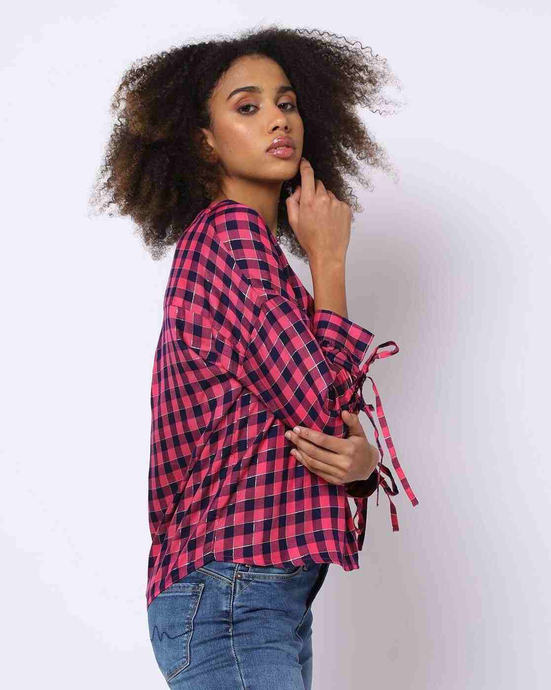 DNMX | Checked Shirt with Sleeve Tie-Up|2