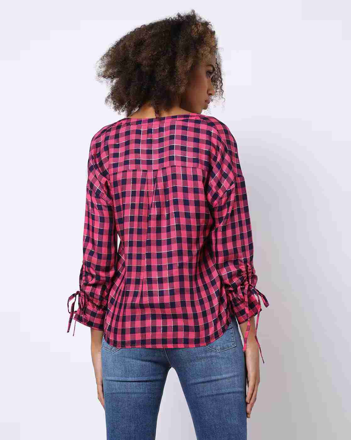 DNMX | Checked Shirt with Sleeve Tie-Up|3