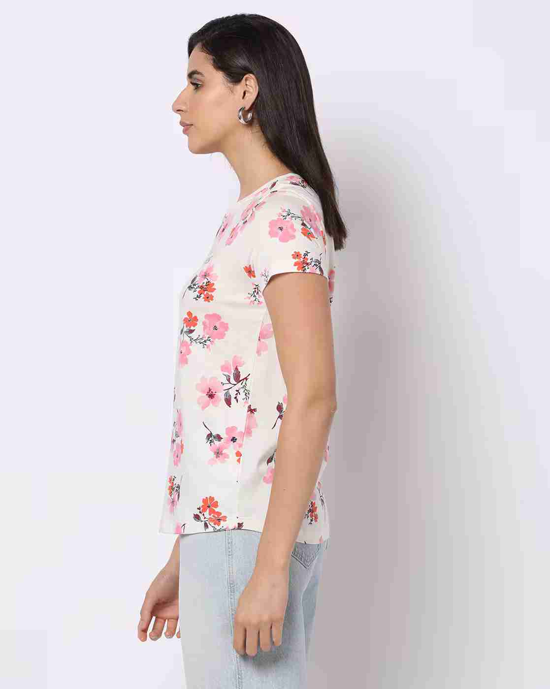 DNMX | Floral Print Round-Neck Slim Fit T-Shirt|1