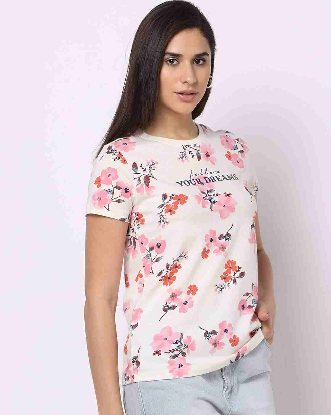 DNMX | Floral Print Round-Neck Slim Fit T-Shirt|2