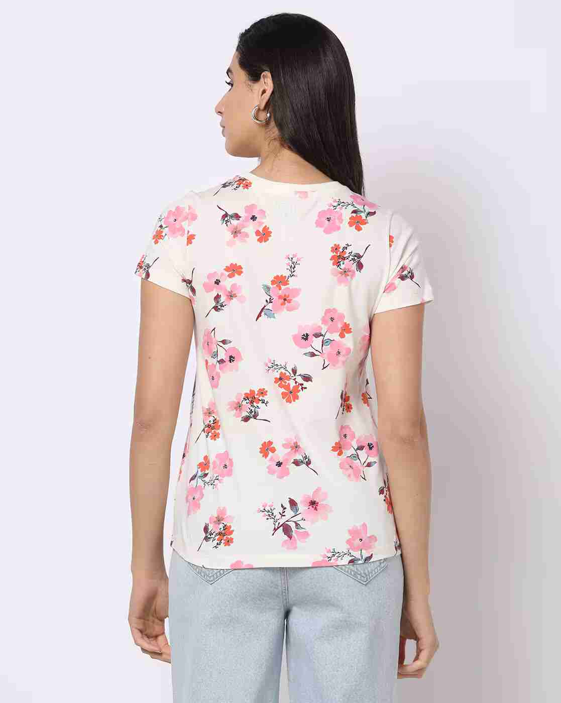 DNMX | Floral Print Round-Neck Slim Fit T-Shirt|3