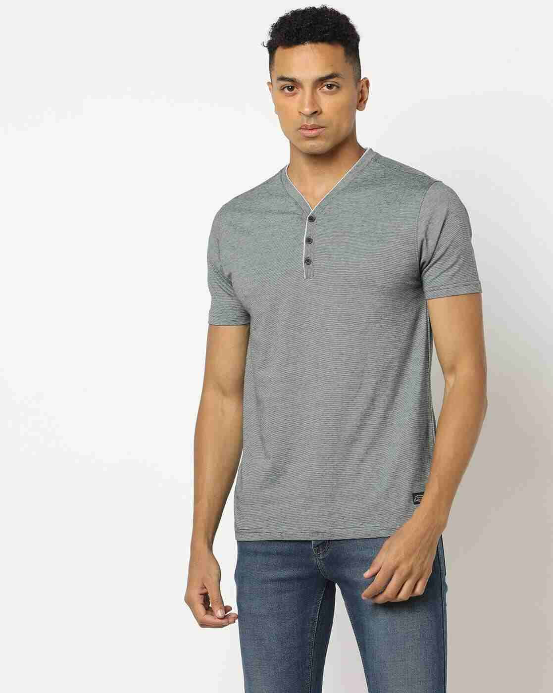 DNMX | Heathered Slim Fit Henley T-Shirt|0