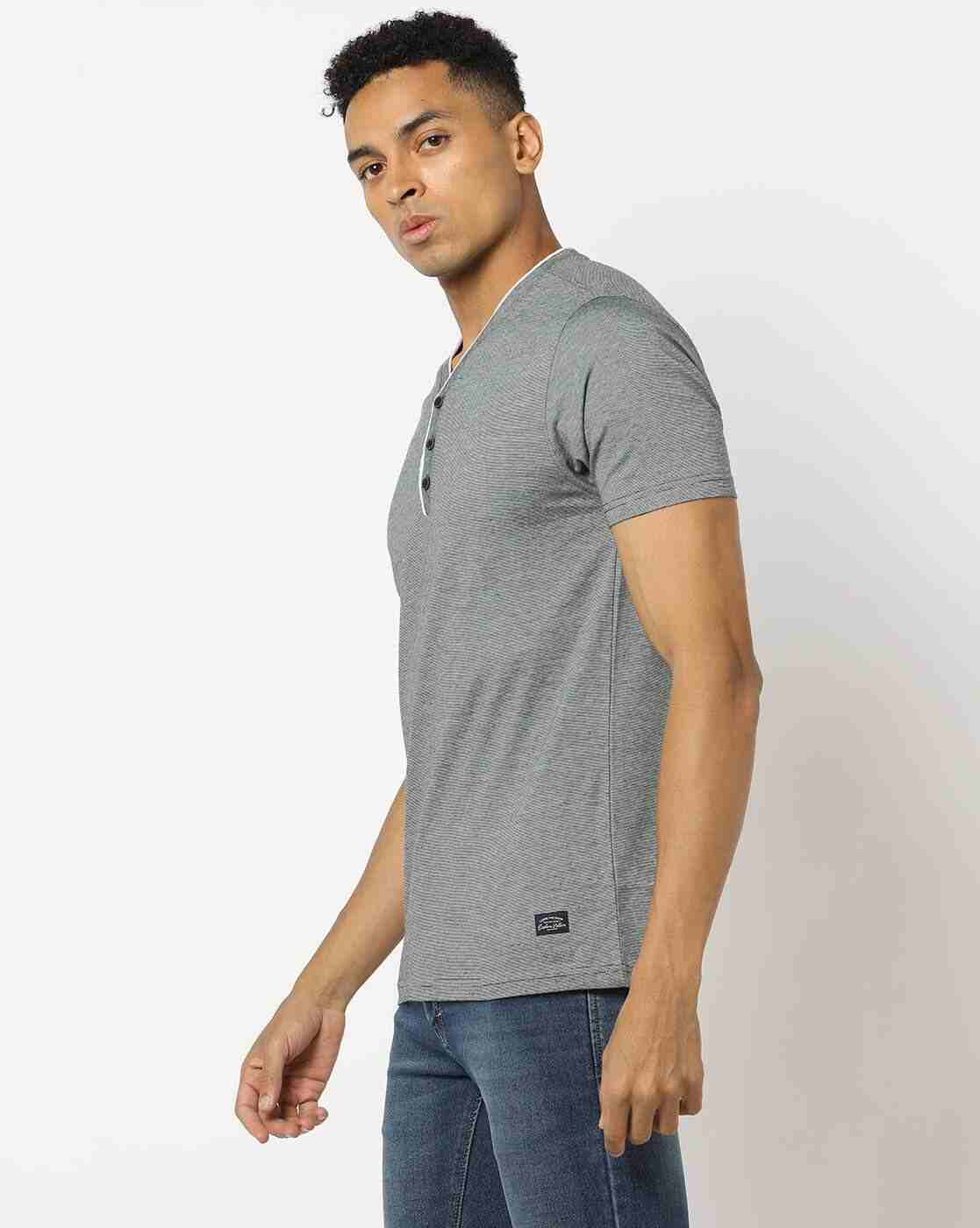 DNMX | Heathered Slim Fit Henley T-Shirt|1