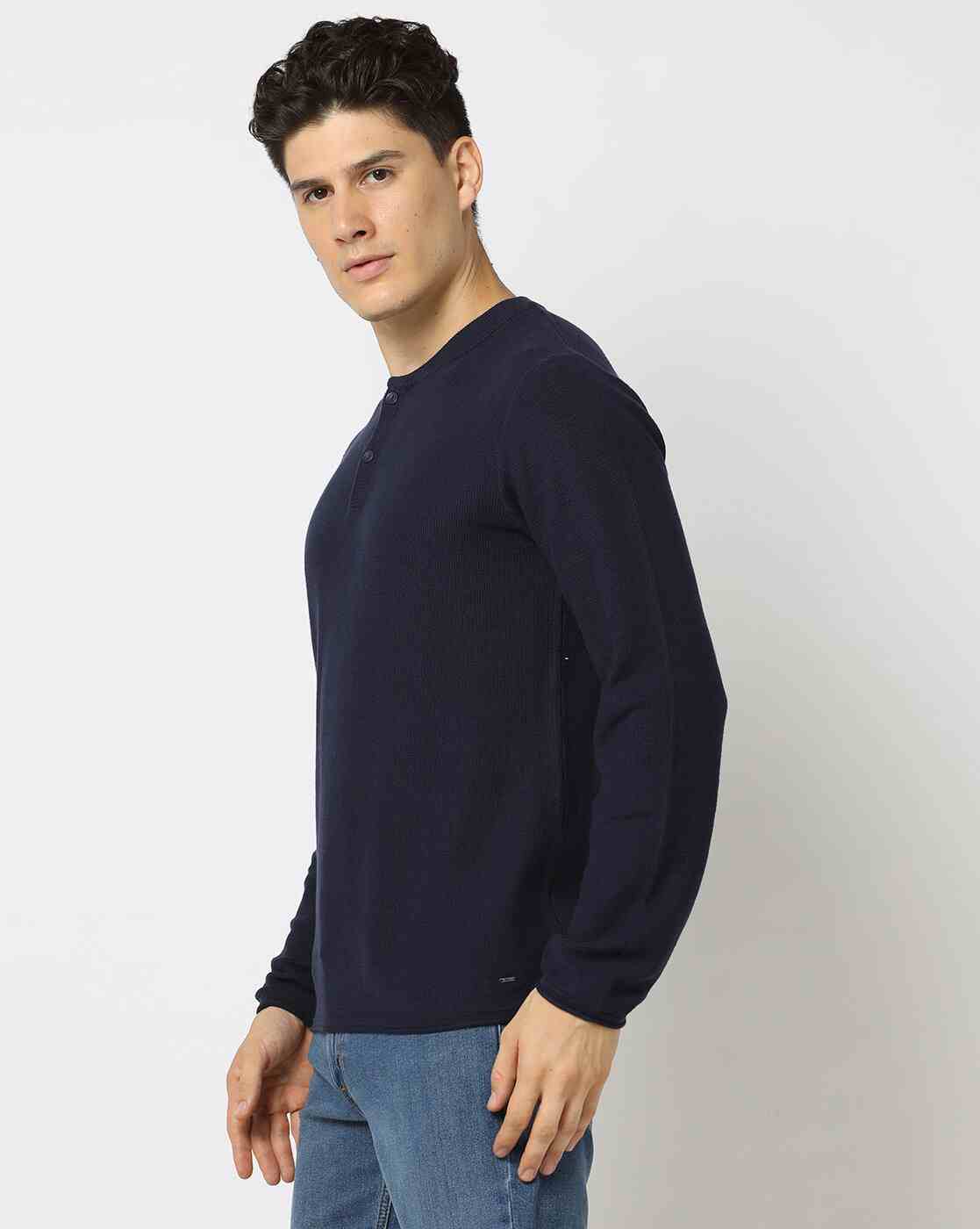 DNMX | Cotton Pullover with Henley-Neck|1