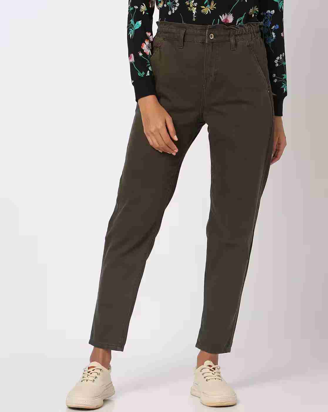 Women High-Rise Paper Bag Waist Mom Fit Jeans