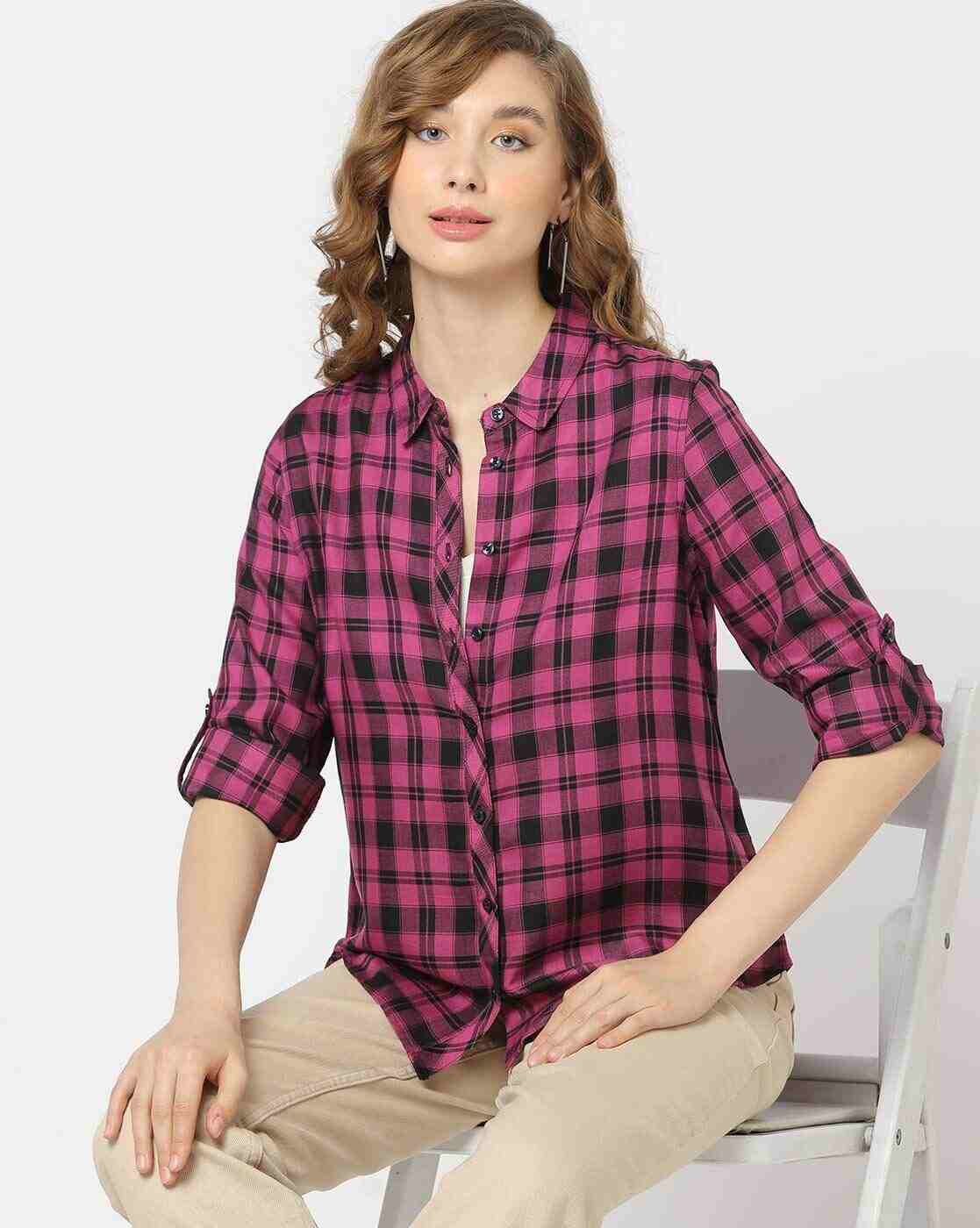 DNMX | Women Checked Relaxed Fit Shirt|0