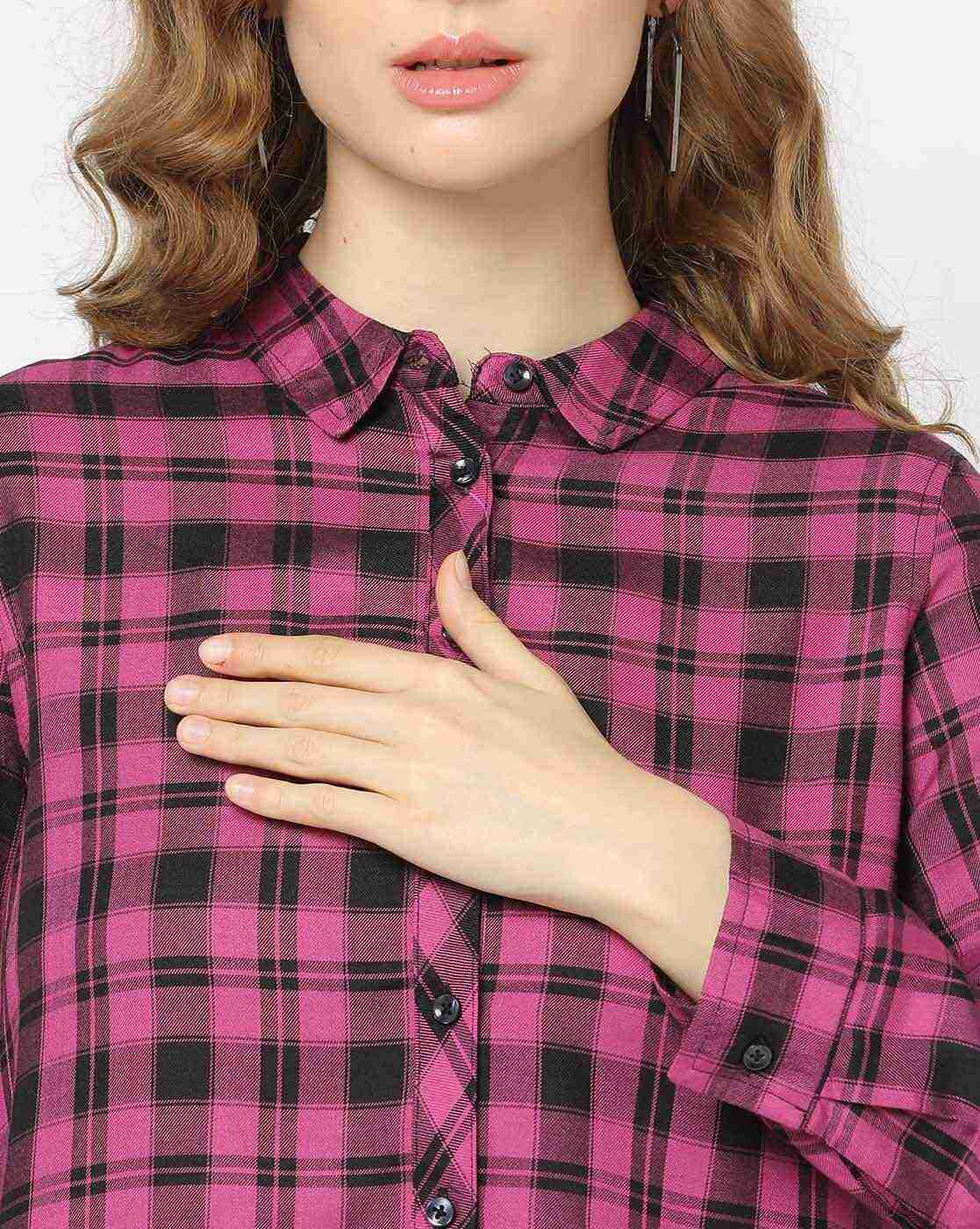 DNMX | Women Checked Relaxed Fit Shirt|4