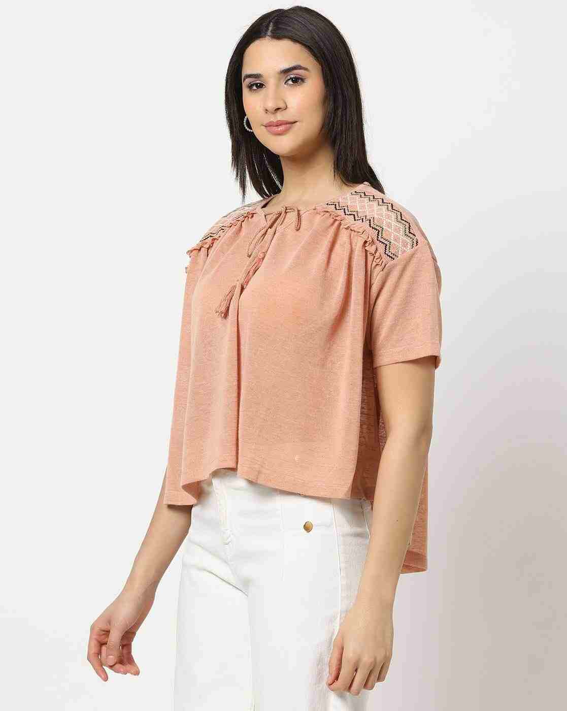 DNMX | Women Relaxed Fit V-Neck Top|1