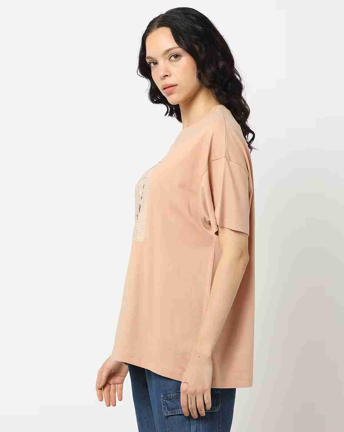 DNMX | Women Graphic Print Loose Fit Crew-Neck T-Shirt|2