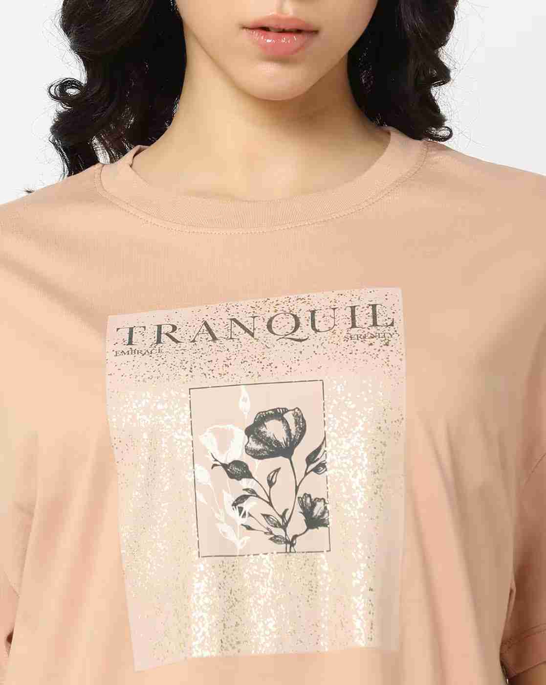 DNMX | Women Graphic Print Loose Fit Crew-Neck T-Shirt|4