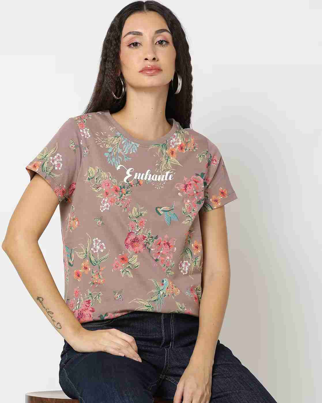 DNMX | Women Floral Print Crew-Neck T-Shirt|0