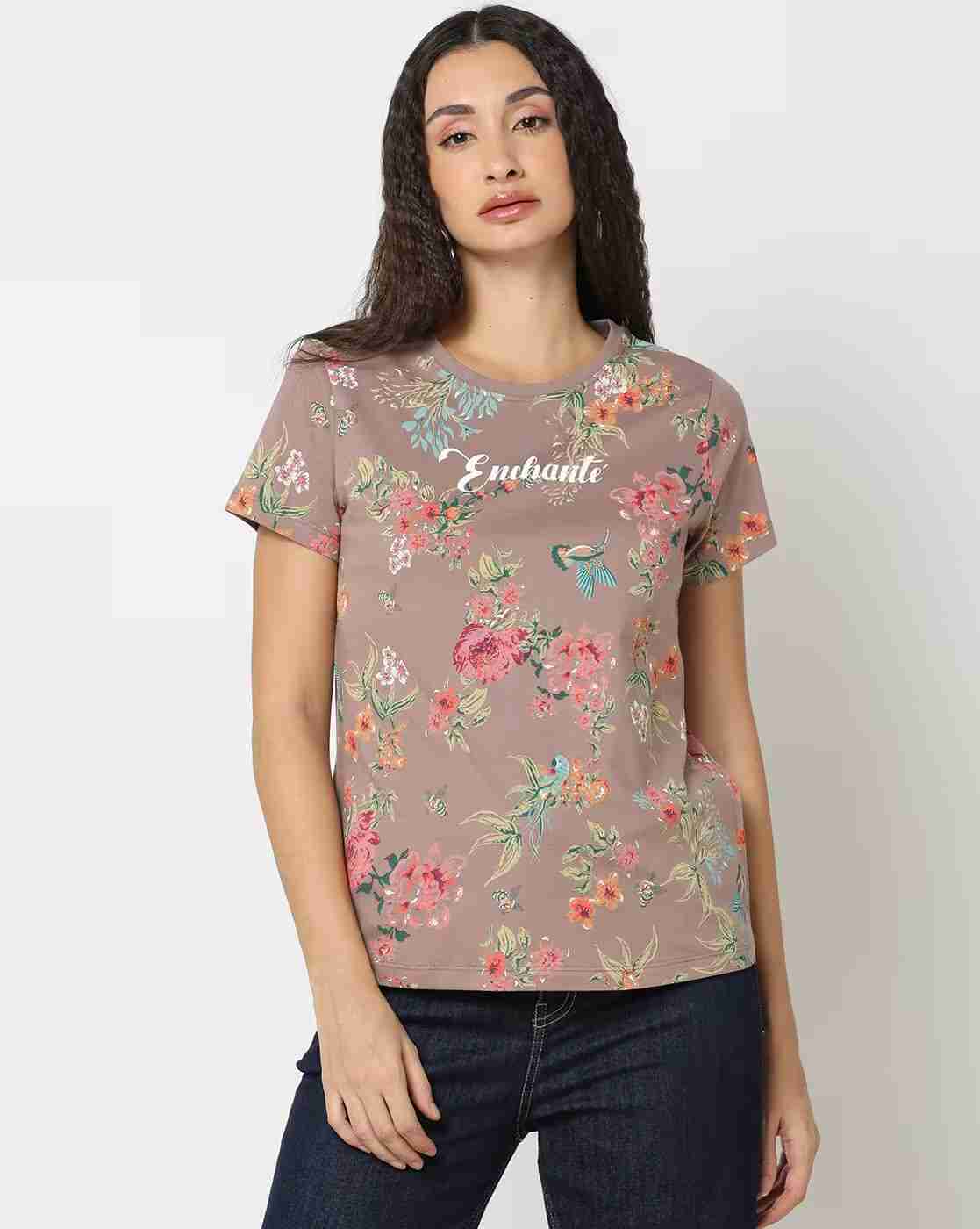 DNMX | Women Floral Print Crew-Neck T-Shirt|1