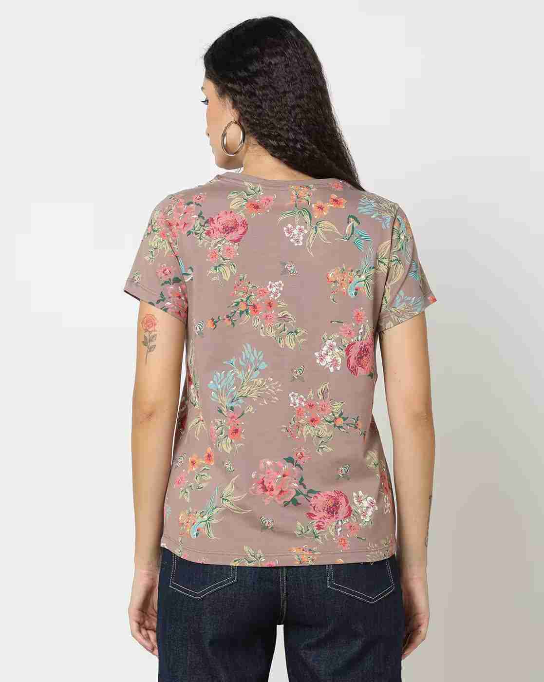 DNMX | Women Floral Print Crew-Neck T-Shirt|3