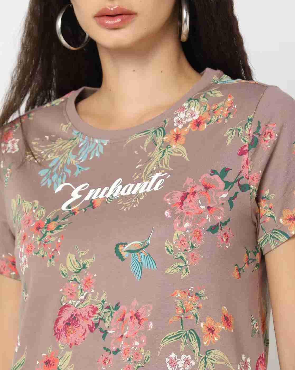 DNMX | Women Floral Print Crew-Neck T-Shirt|4
